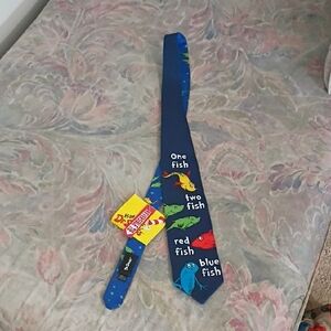 Dr. Seuss Blue Tie with Colorful Fish Design